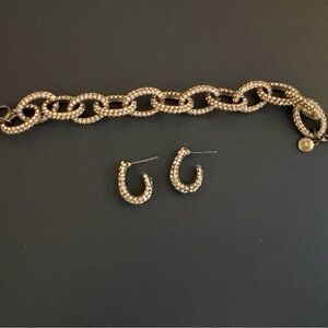 J. Crew Gold Pave Chain Bracelet with  hoop Earrings
